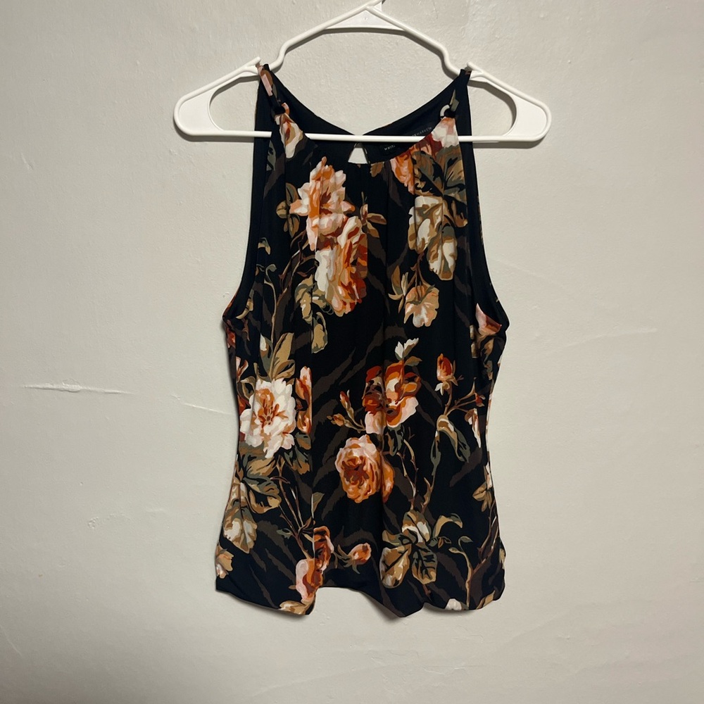 White House Black Market Floral Tank Top - Black and Cream